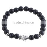 Small crystal with silver fish bangle summer style matte black stone bead handmade bracelet