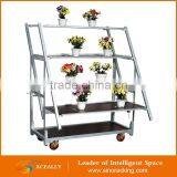 4 Wheels Foldable Flowers Display Rack Trolley Cart for Greenhouse thumbnail-1