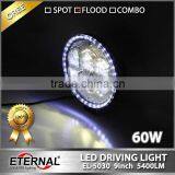 9in 60W High Power Led Driving Light With Angel Eyes for off Road Truck ATV UTV SUV CUV 4WD Racing Spot Headlamp