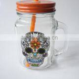 Wholesale Price Skull Head Printing Glass Mason Jar With Handle thumbnail-4