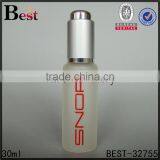 China Fancy Logo Screen Printing Frosted 30ml Glass Silver Aluminum Dropper Bottle With Pipette Cosmetic Packaging thumbnail-1