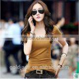 Customized Manufactorying Pure V Neck Short-sleeve Ladies T Shirt thumbnail-2