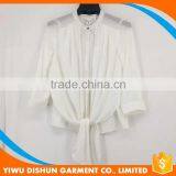 Women Pleated White and Black Chiffon Blouse Collar Design thumbnail-1