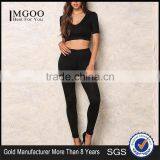 MGOO High Quality Black Ribbed Hood Tops Sleeveless Cropped Tops And Legging For Running Tracksuits Plain Basic thumbnail-1