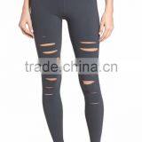 MGOO Custom Design Plain Distressed Yoga Pants Fitted Ripped Airbrush Women Leggings thumbnail-3