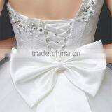 Floral Lace Trim Hem One Shoulder Crystals Pearl Ball Gown Appliques Lace Tulle Customize Wedding Dresses thumbnail-4