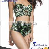 Women's Fashion Strap Bandeau Nylon Spandex Bikini in Nice Palm Print.