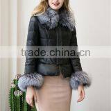 2016 New Women's Winter Fashion Imitation Faux Lether With Soft Faux Fox Fur Long Slim Fit Jacket Coat With Fox Fur Collar thumbnail-3