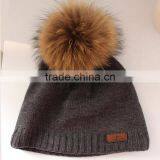 Myfur Newest Fashion Winter Crochet Hats Unisex Wholesale Genuine Raccoon Fur Pompom Beanie Wool Hats thumbnail-3