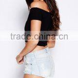 Latest off Shoulder Women Crop Top Wholesale Black Plain Crop Tops thumbnail-3