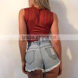 Cotton Crop Top Tank Top Plain Dyed Solid Reddish Orange Sold By PC thumbnail-2