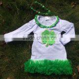 Baby Girls Shamrock Dress st Patrick Girls Cotton Dress With Matching Chunky Necklace and Bow Set thumbnail-1