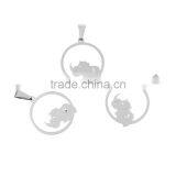 Stainless Steel Cut Out Pendants Rhinoceros Silver Tone Round thumbnail-3