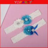 Wholesale Lace Trim White and black Color Shabby Flower Wedding Garter for Bridal
