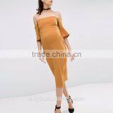 Anly Bandeau Neckline Design Fluted Sleeves Zip Back Fastening Midi Dress thumbnail-4