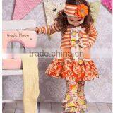 Halloween fashion adorable fabric wholesale baby girl autumn shirts and pants sets matching clothing ruffles outfits bodysuits