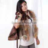 Brown Rabbit Fur Knitted Vest Dyed Color Raccoon Fur Vest for Women Spring Fall Winter thumbnail-1