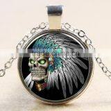 XP-TGN-S-125 Hight Quanlity Vintage Meaningful Dome Colorful Silver Skull Cabochon Necklace For Ladies thumbnail-2