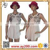 2016 Short Sleeve Design Floral Printed Style Chiffon Long Shirt White Colors Shirts for Womem thumbnail-1