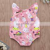 Easter Newborn Romper Baby Pink Rabbit Print Jumpsuit Short Sleeve thumbnail-2