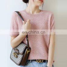 Women's Short Sleeves Pima Cotton Blend Knitted Soft Summer Sweater Tops thumbnail-3
