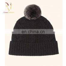 Cashmere 100% Cable Knit Beanie Hat Pom Pom Girl Hat Wholesale thumbnail-5