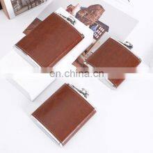 Custom Engraved Logo Ladies Portable 8oz Metal Stainless Steel 6oz Leather Hip Flask thumbnail-3