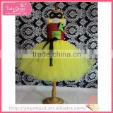 Ceremony occasion bright yellow cotton dress with black mask gauze dress halloween costume                        
                                                                                Supplier's Choice
