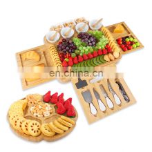 Bamboo Cheese Board Set Charcuterie Platter Serving Meat Board Including 4 Stainless Steel Knife And Serving Utensils