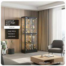 Easy Assembly Modern Display Cabinet | Black 5-Tier Curio Cabinet With Tempered Glass Shelves | for Office Use thumbnail-1