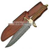 udk h35" custom handmade Damascus bowie knife/ hunting knife with beautiful Walnut wood and brass pins handle