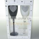 set 2 heart decoration champagne glass