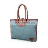 women shopping bag cotton canvas tote handbag matching genuine leather material