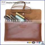 Simple Brown Classic Vintage Soft Genuine Leather Pencil Pouch Holder