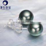 18 k Gold Best Pearl Earrings High Luster Black Tahitian Natural Pearl thumbnail-3