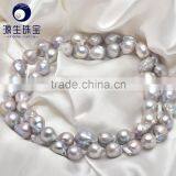 13-15mm 120cm Long Baroque Grey Color Natural Pearl Necklace for Wholesale thumbnail-3