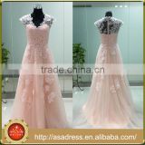 ASAP-07 Real Photos Cap Sleeves Lace Appliques Zipper Back Floor Length Tulle V-neck Wedding Dresses