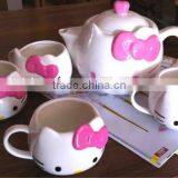 Creative Lovely Cartoon Pink Red Hello Kitty Cat Gift Ceramic Teapot and Mug 5 in 1 Set thumbnail-2