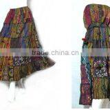 VTG RETRO INDIE HIPPIE BOHO POLKA DOT FLORAL PAISLEY Batik Cotton PATCHWORK STYLE Oriental Fisherman Maxi Cocktail LONG SKIRT thumbnail-4