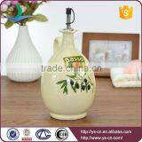 Beige Round Olive Branch Pattern Ceramic Oil and Vinegar Bottles Wholesale thumbnail-2