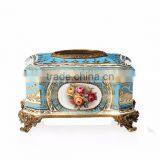 Home Decorative Ceramic Lided Jar Box, Porcelain Decorative Box With Antique Brass Base thumbnail-3