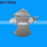 White Ceramic Bird Decorated Mini Cake Stand Handles thumbnail-1