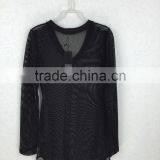 Original Design Lady V-neck Sheer Blouse Long Sleeve Black Mesh Fabric Blouse thumbnail-5