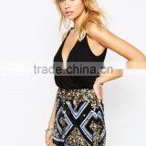 China Factory OEM ODM 2015 Hot Sale Customized Festival Romper With Gold Embellished Shorts thumbnail-2
