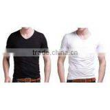 Mens custom lightweight soft cotton plain black or white round neck short sleeves basic T-Shirt