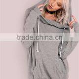 MGOO Women Oversized Sweatshirt Pullover Front Pocket Lightweight Soft Knit Draw String Slouchy Hoodie Heather Grey thumbnail-3