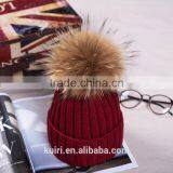 Factory Wholesale Knitted Hat With Real Raccoon Fur Ball thumbnail-5