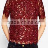 Runwaylover EY2368B Hot Sale 2017 Ladies Hollow Out Shrt Sleeve Lace T-Shirts thumbnail-1