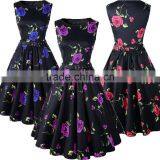 Walson NEW 50'S VTG Rose Print FLORAL SWING DRESS ROCKABILLY thumbnail-1