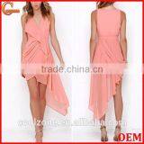 Elegant High-low Designer One Piece Party Dress Woman Pleated Coral Party Dresses thumbnail-1